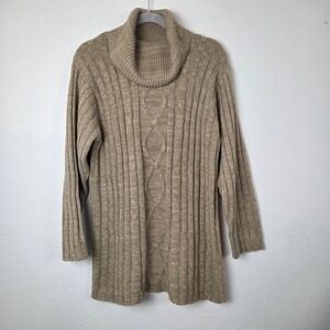 Carole Little Sport Womens Small Tan Metallic Cable Knit Turtleneck Tunic